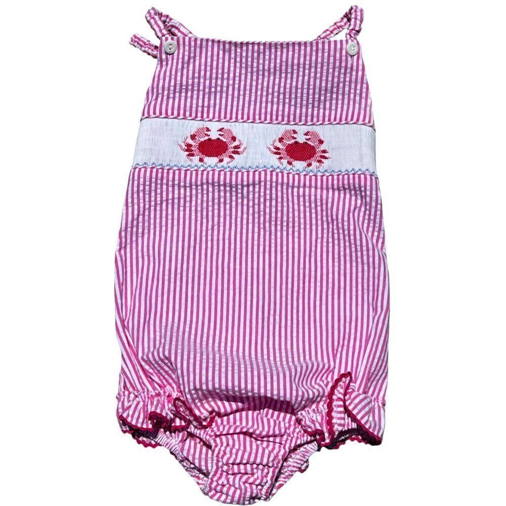 NWT! Silly Goose Vive La Fete Crabs Smocked One Piece Bubble Sun Suit Romper  6Y